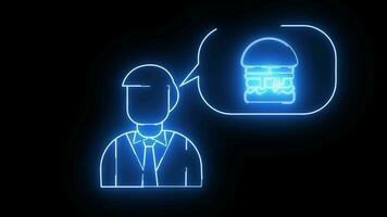 animated sketch of a man and a sketch of a burger with a glowing neon effect video