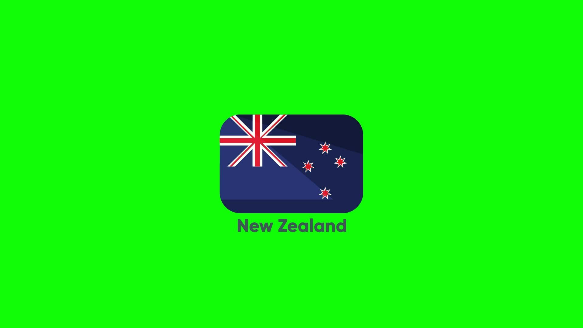 New Zealand Flag in Green Screen. New Zealand Waving Flag 2D Animation