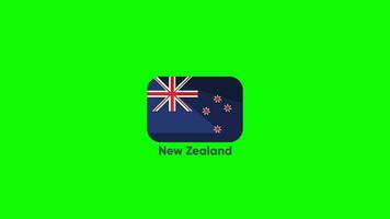 ny zealand flagga i grön skärm. ny zealand vinka flagga 2d animering på grön skärm bakgrund. looping sömlös animation. rörelse grafisk video