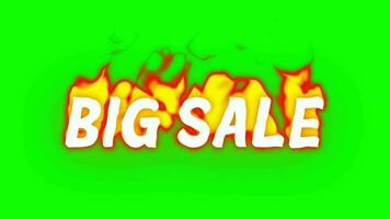 Big Sale Fire Text Animation in Green Background. Fire Animated Word in Green Screen. video