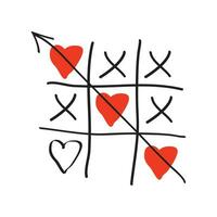 San Valentín día tarjeta. tic-tac-toe juego con corazones y inscripción San Valentín día en rosado antecedentes. vector ilustración