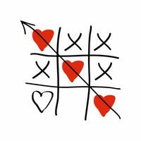 San Valentín día tarjeta. tic-tac-toe juego con corazones y inscripción San Valentín día foto