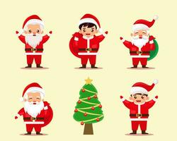 Collection of Cute Christmas Santa Claus isolated. Christmas Set of Cheerful, funny Santa clause for winter holidays. Happy Santa Claus cartoon character ready new year vector