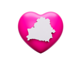 3d Pink Heart With 3d White Map Of Belarus , 3d illustration png