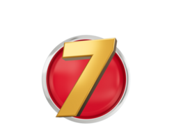 oro numero 7 oro numero Sette, arrotondato rosso icona , 3d illustrazione png