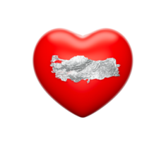 Turkey map topographic relief map on heart shape 3d illustration png