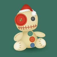 Voodoo Doll from sackcloth wearing Santa hat vector illustration.