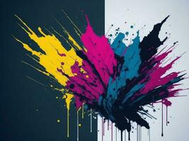 AI generated Abstract colorful splatter, paint, brush strokes watercolor, stain grunge isolated on clear background, colored spray, with different colors photo