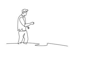 Animated self drawing of continuous line draw young startup CEO lead the company gathering and meeting with his team member at the office. Business meeting concept. Full length single line animation video