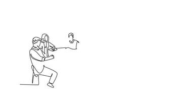 selbst Zeichnung Animation von Single Linie zeichnen jung glücklich Manager führen Präsentation von Unternehmen jährlich Bericht beim Büro Zimmer. Geschäft Gruppe Treffen Konzept. kontinuierlich Linie ziehen. voll Länge animiert video