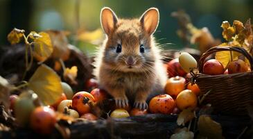 ai generado ver de un hermosa Conejo en pie y algunos vistoso Pascua de Resurrección huevos siguiente a eso foto