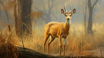 AI generated Barking deer natura animal wallpaper background photo