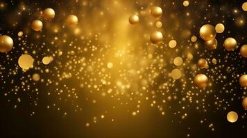 AI generated golden particles and sprinkles on christmas or new year celebration. shiny golden lights. wallpaper background for ads or gifts wrap photo