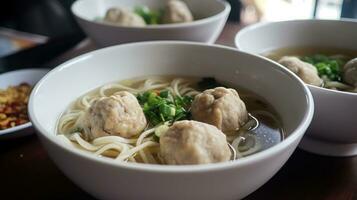 AI generated Tasty tofu soba noodles from Asia photo