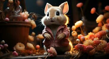 AI generated View of Easter Rabbit Standing in the Season Spring Day photo