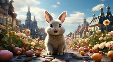 AI generated View of Easter Rabbit Standing in the Season Spring Day photo