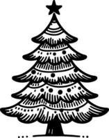 doodle line tiny christmas tree Vector illustration of hand drawn outlines silhouettes design on white background