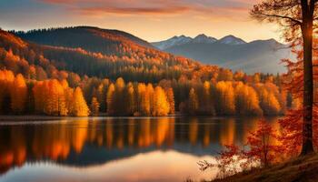 AI generated Beautiful autumn lake landscape. photo