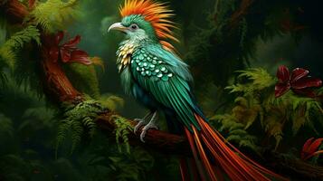 ai generado quetzal natura animal fondo de pantalla antecedentes foto