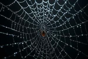 AI generated Spider Web Isolated in Black Background Ai Generative photo