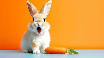 ai generado Pascua de Resurrección saludo tarjeta con linda conejitos, ramo de flores de peonias, velas, Pascua de Resurrección huevos. ai generado ilustración. foto