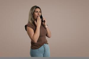 Fashionable Young Woman Standing Indoors for a Photo Shoot with Blank Copy Space