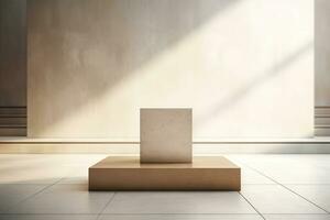 AI generated abstract geometric forms. podium for your design. photo