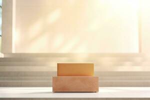 AI generated abstract geometric forms. podium for your design. photo