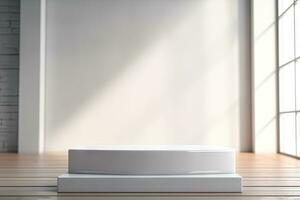 AI generated abstract geometric forms. podium for your design. photo