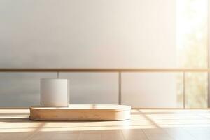 AI generated abstract geometric forms. podium for your design. photo