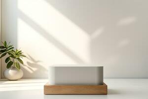 AI generated abstract geometric forms. podium for your design. photo