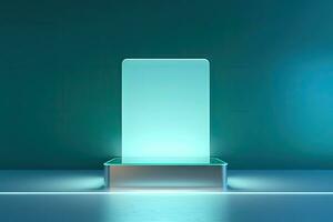 AI generated 3D rendering of a pedestal or podium illuminated with neon lights photo