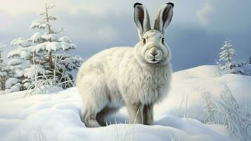 ai generado raqueta de nieve liebre natura animal fondo de pantalla antecedentes foto