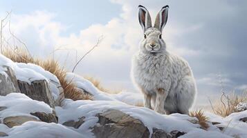 ai generado raqueta de nieve liebre natura animal fondo de pantalla antecedentes foto