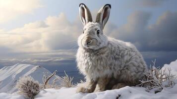 AI generated Snowshoe Hare natura animal wallpaper background photo