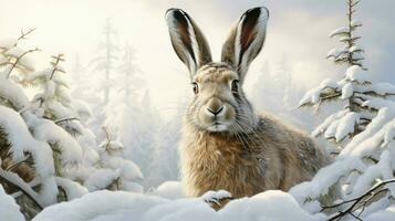 AI generated Snowshoe Hare natura animal wallpaper background photo