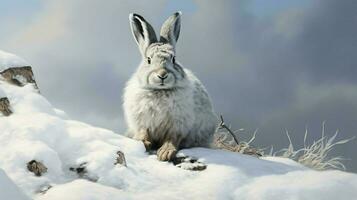 ai generado raqueta de nieve liebre natura animal fondo de pantalla antecedentes foto