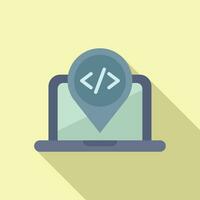 Laptop code read icon flat vector. Gear hosting vector