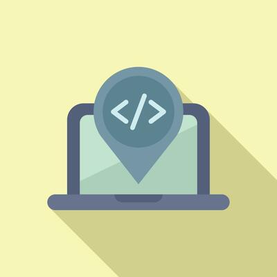 Laptop code read icon flat vector. Gear hosting