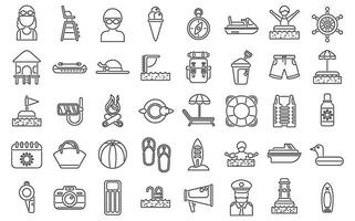Swim camp icons set outline vector. Water beach pool vector