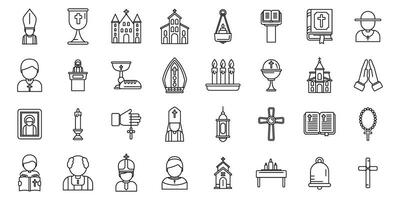 Chaplain icons set outline vector. Muslim ramadan namaz vector