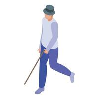 Grandpa with stick icon isometric vector. Grandfather walk. vector