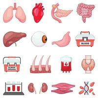 Donate organs icons set cartoon vector. Donor organ vector