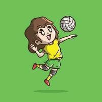 dibujos animados vector ilustración de linda niña jugando vóleibol. vóleibol jugador mascota ilustración.