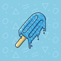 Cartoon vector illustration of Melted Blue Ice Cream Stick. Ice cream vector illustration.