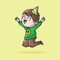 Cute cartoon illustration of Happy boy jumping in New Year Eve Party. New Year Eve Party Vector Illustration