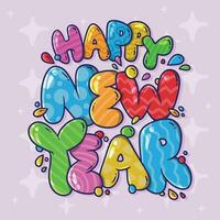 Cute Colorful Cartoon vector illustration of Happy New Year text. New year's eve vector illustration.