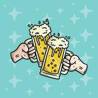 Cartoon vector illustration of beer cheers. New year eve vector illustration