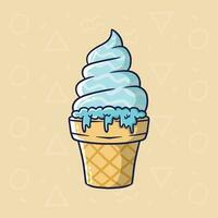 Cartoon vector illustration of Fresh Blue Ice Cream cone. Ice cream vector illustration