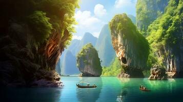 AI generated couple of boats beautiful nature photo